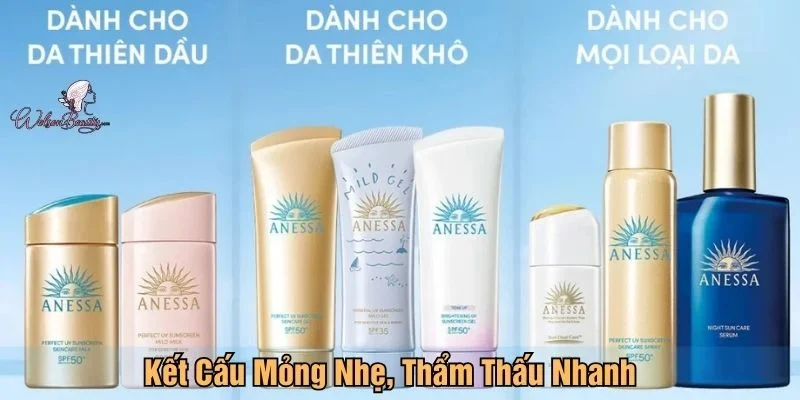Kem chống nắng Anessa kết cấu mỏng nhẹ, thẩm thấu nhanh