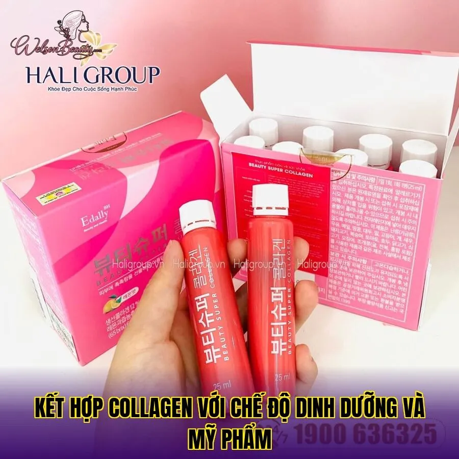 kết hợp collagen với chế độ dinh dưỡng và mỹ phẩm
